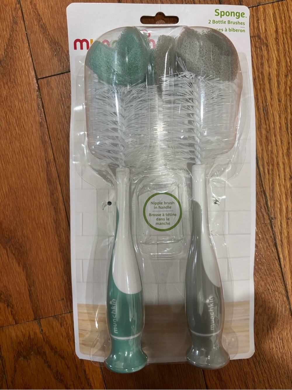 Munchkin Dual Bottle & Nipple Cleaning Brush Set in Teal and Gray new